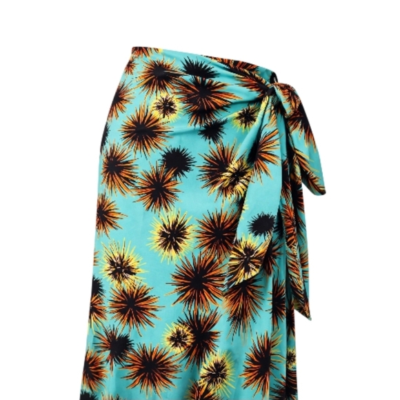 Kenzo Sea Urchin Print Wrap Skirt, Turquoise And Orange NWT, - Picture 4 of 14